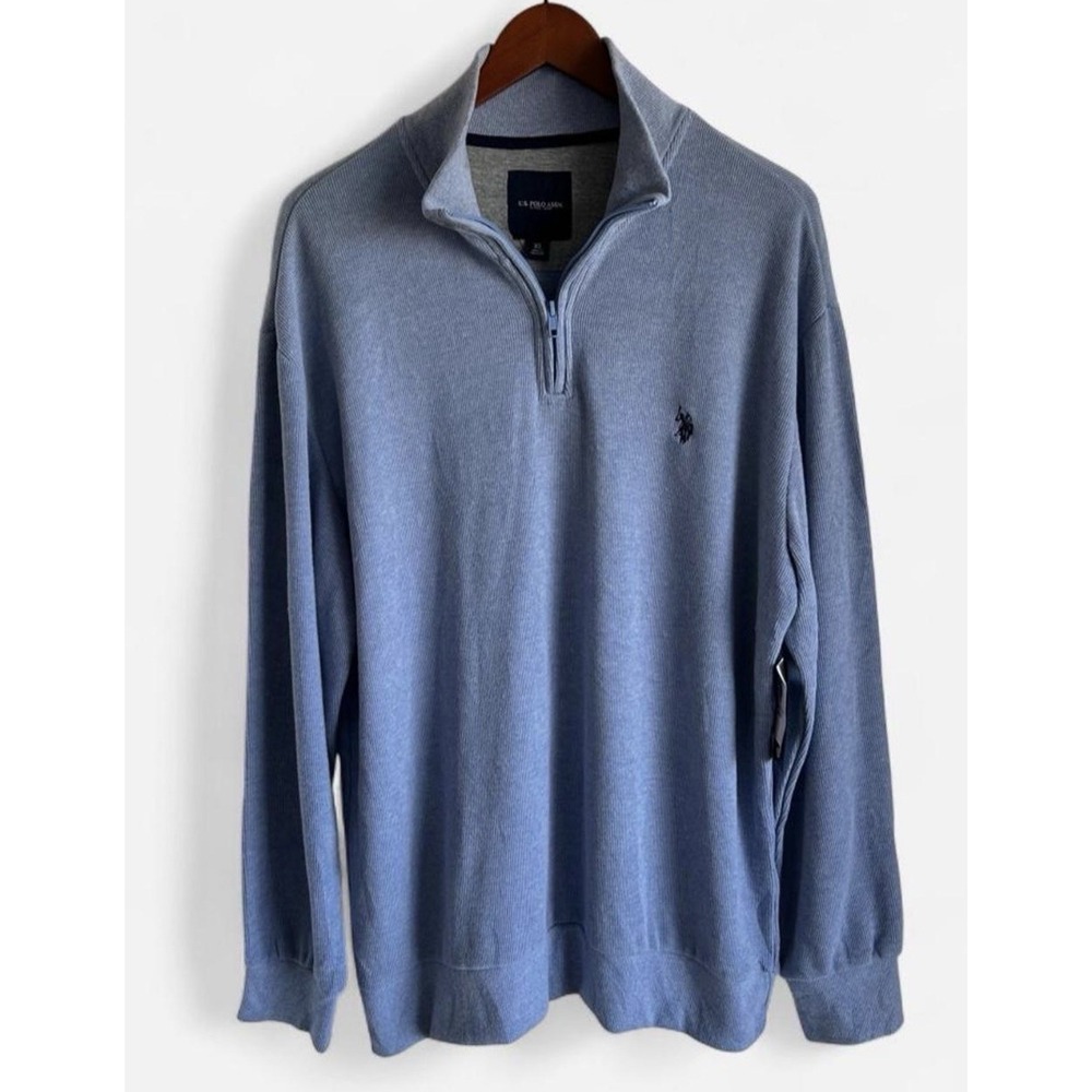 U.S. Polo Assn. Men's XL Quarter Zip Pullover Sweater Light Blue NWT